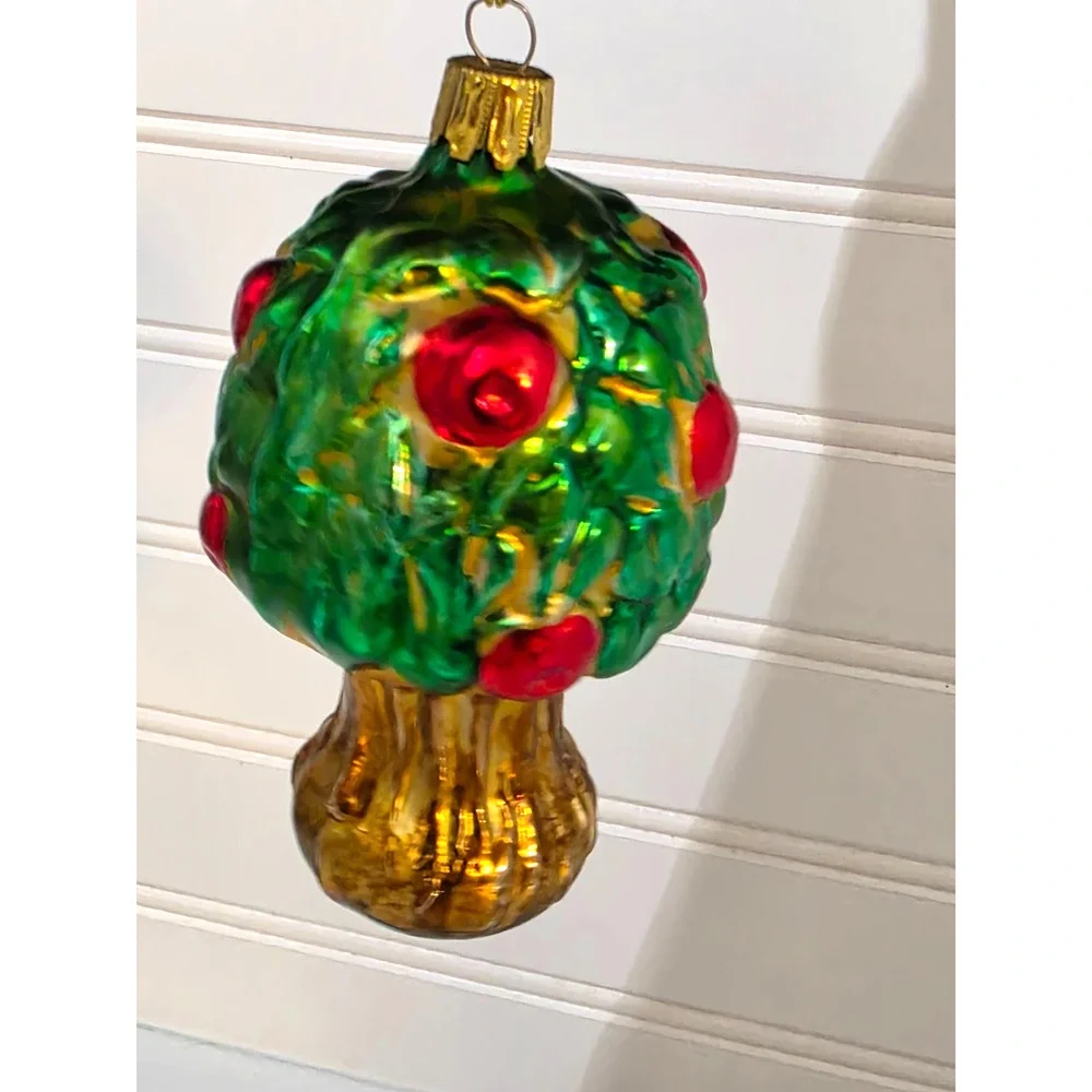 Vintage West Germany Apple Tree Blown Glass Christmas Ornament 4”
